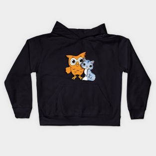 a cat and an owl Kids Hoodie